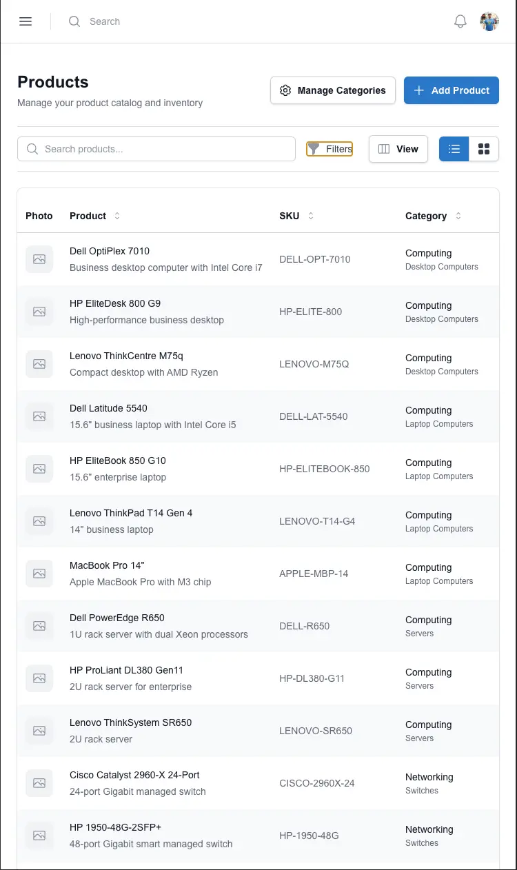 Mobile Quoting Interface